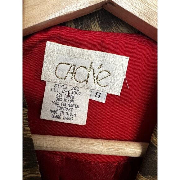 Cache Vintage Double breasted Red Leopard Trim Blazer Jacket Sz Small - Picture 3 of 13